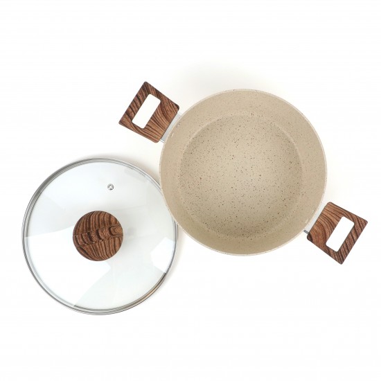 Granite saucepan with wooden handle and glass lid, Lonbeige - 28 cm 2S1A400187 Granite saucepan with wooden handle and glass lid, Lonbeige - 28 cm 2S1A400187