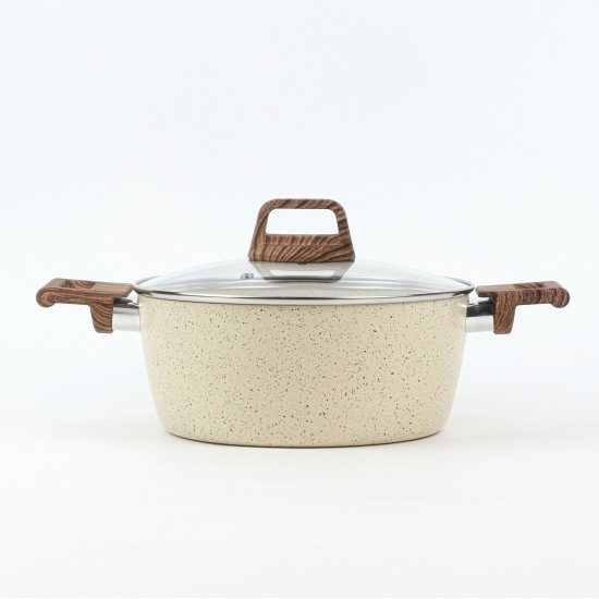 Granite saucepan with wooden handle and glass lid, Lonbeige - 28 cm 2S1A400187 Granite saucepan with wooden handle and glass lid, Lonbeige - 28 cm 2S1A400187
