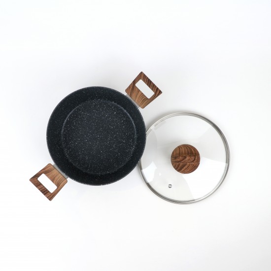 Granite saucepan with wooden handle and black glass lid - 22 cm size 2S1A400190