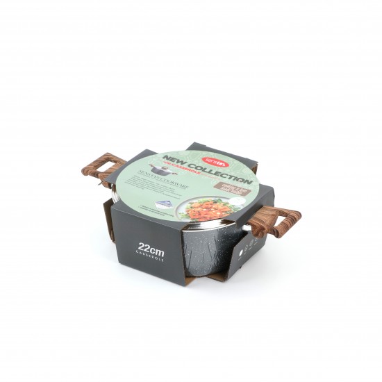 Granite saucepan with wooden handle and black glass lid - 22 cm size 2S1A400190