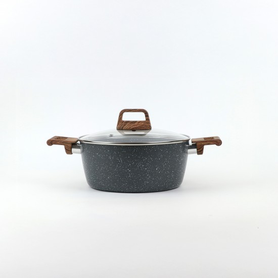 Granite saucepan with wooden handle and black glass lid - 22 cm size 2S1A400190