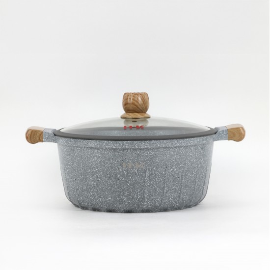 Granite cookware set with wooden design, gray color - 10 pieces
