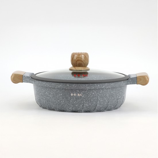 Granite cookware set with wooden design, gray color - 10 pieces