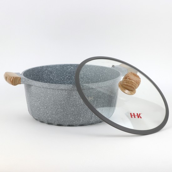 Granite cookware set with wooden design, gray color - 10 pieces