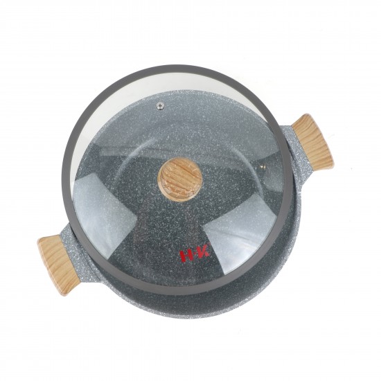 Granite cookware set with wooden design, gray color - 10 pieces