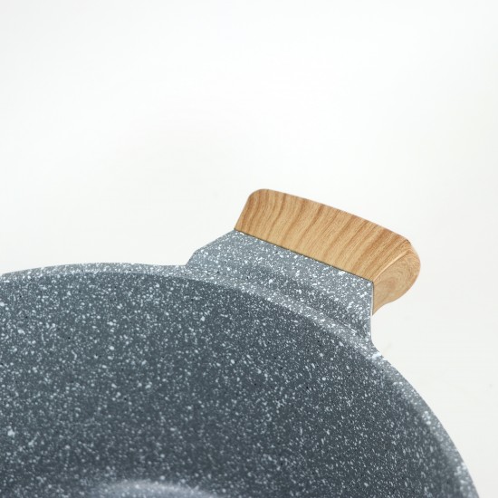 Granite cookware set with wooden design, gray color - 10 pieces
