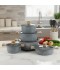 Granite cookware set with wooden design, gray color - 10 pieces