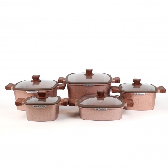 Granite cookware set with wooden handles - 10 pieces