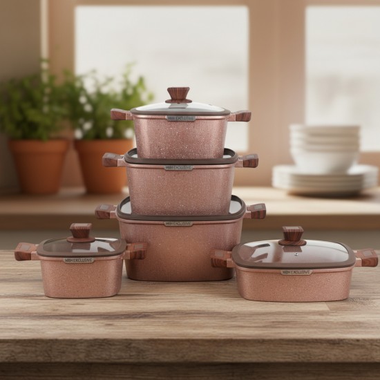 Granite cookware set with wooden handles - 10 pieces