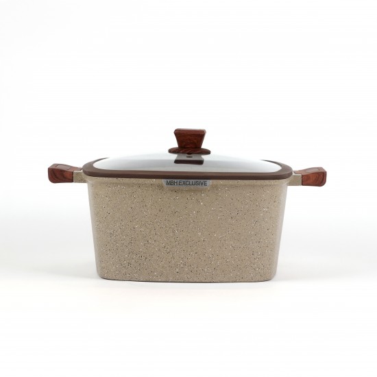 Granite cookware set with wooden handles, beige color - 10 pieces