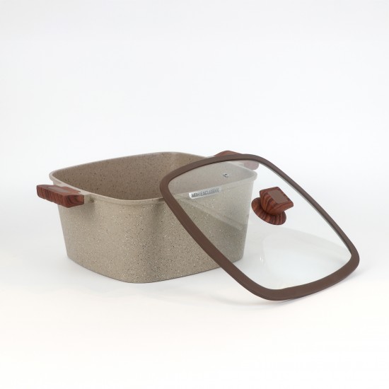Granite cookware set with wooden handles, beige color - 10 pieces