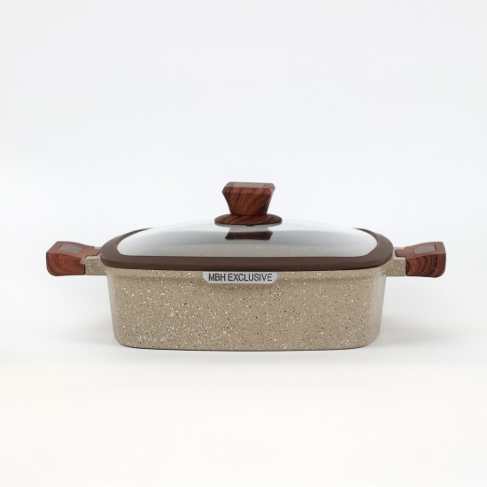 Granite cookware set with wooden handles, beige color - 10 pieces