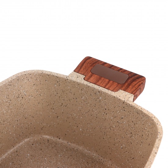 Granite cookware set with wooden handles, beige color - 10 pieces
