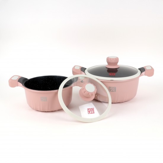 Pink granite cookware set - 14 pieces