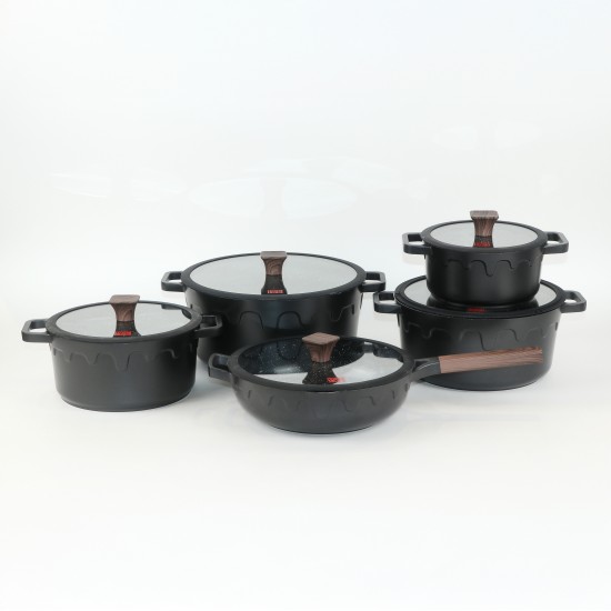 Black granite cookware set - 10 pieces
