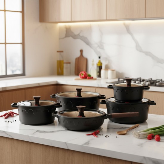 Black granite cookware set - 10 pieces