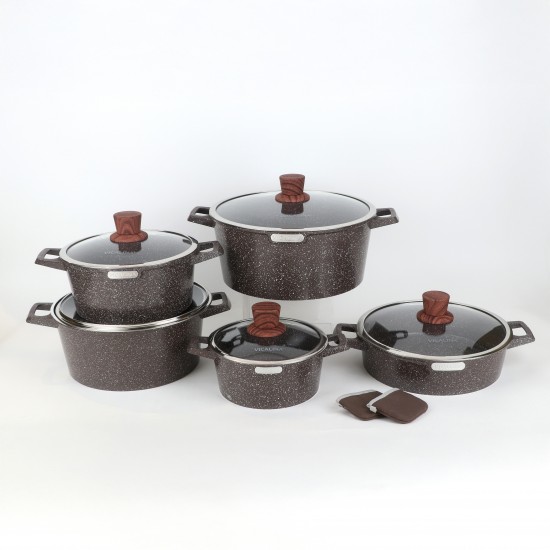 Luxury Granite Cookware Set - 10 Pieces, Brown