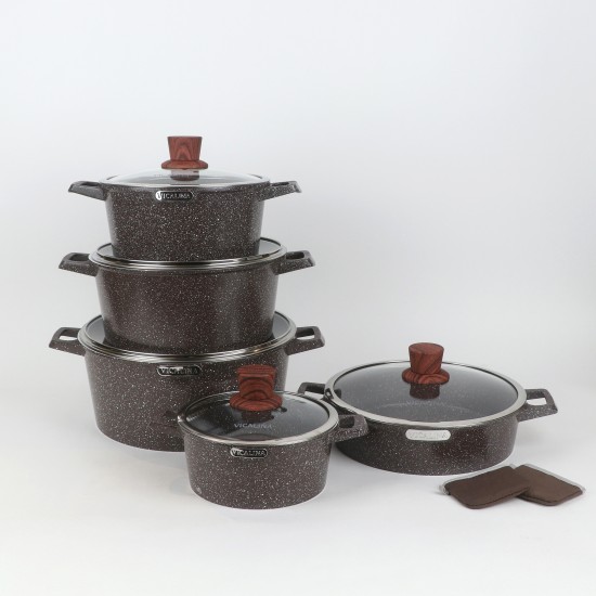 Luxury Granite Cookware Set - 10 Pieces, Brown