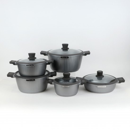 Luxury Granite Cookware Set - 10 Pieces, Grey Luxury Granite Cookware Set - 10 Pieces, Grey