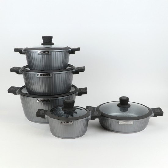Luxury Granite Cookware Set - 10 Pieces, Grey Luxury Granite Cookware Set - 10 Pieces, Grey