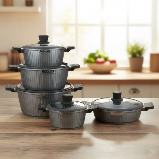 Luxury Granite Cookware Set - 10 Pieces, Grey Luxury Granite Cookware Set - 10 Pieces, Grey