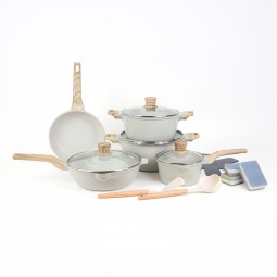 Granite cookware set with wooden handles and kitchen accessories – 16 pieces