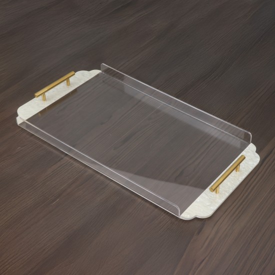 Clear acrylic serving tray with gold handles