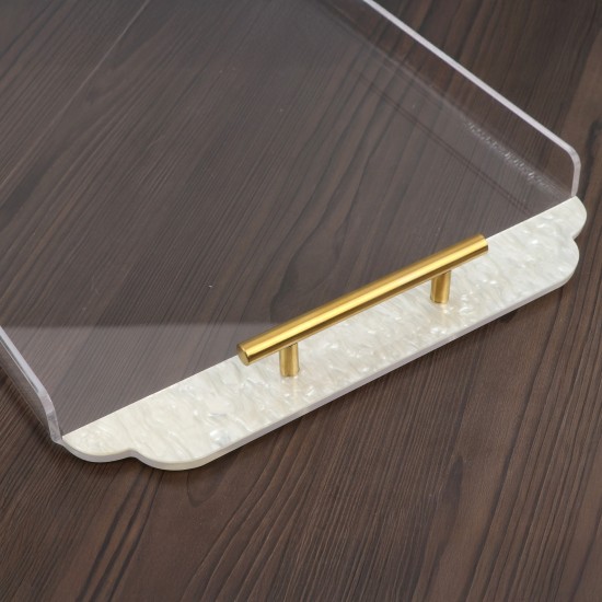 Clear acrylic serving tray with gold handles