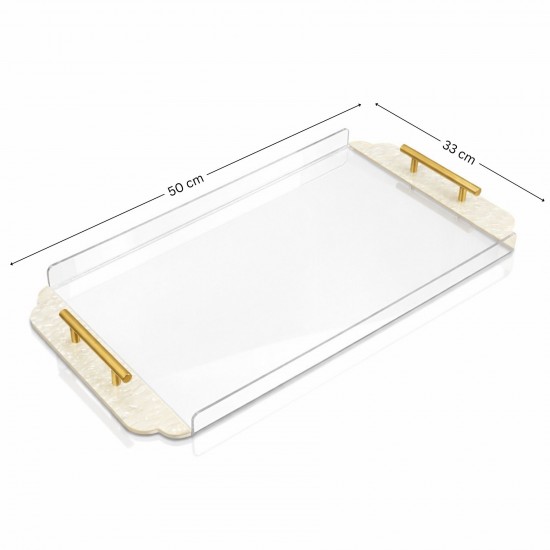 Clear acrylic serving tray with gold handles