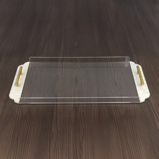 Clear acrylic serving tray with gold handles