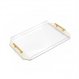 Clear acrylic serving tray with gold handles