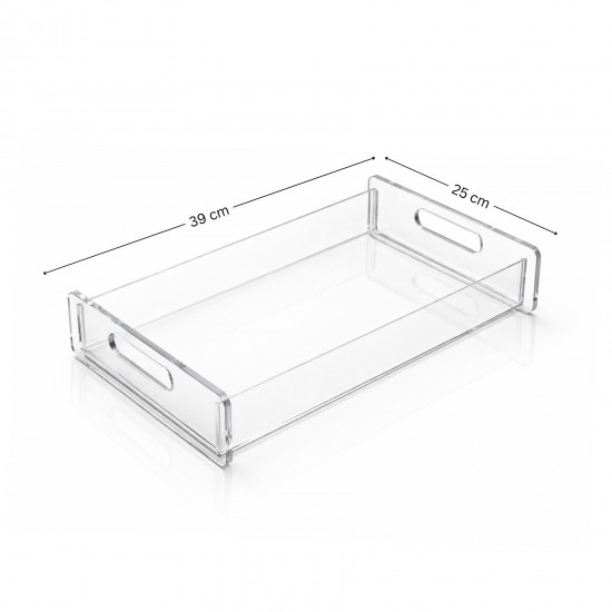 Clear acrylic serving tray with side handles Clear acrylic serving tray with side handles
