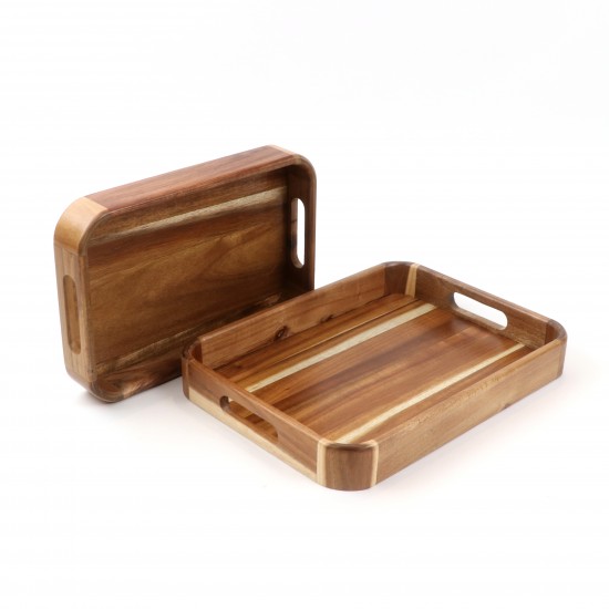 2-piece wooden tray set