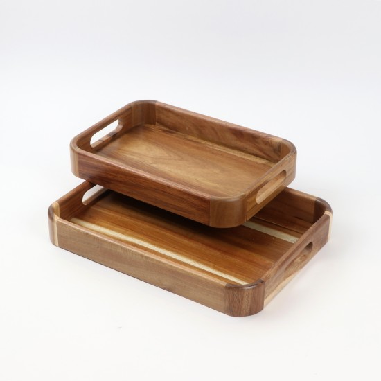 2-piece wooden tray set