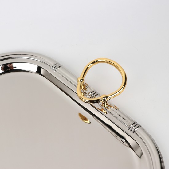 Serving tray set with metal frame and gold handles, 3 sizes