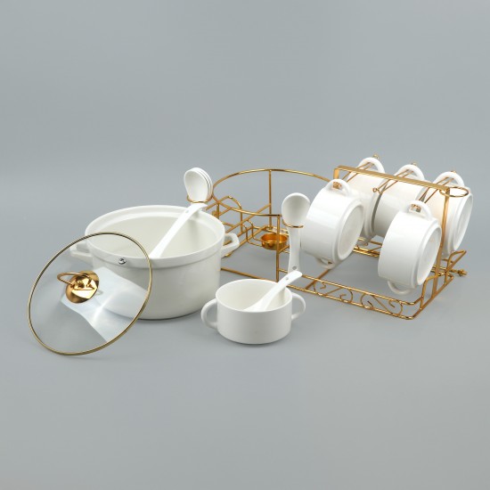 Classic porcelain soup set with gold stand, 15 pieces