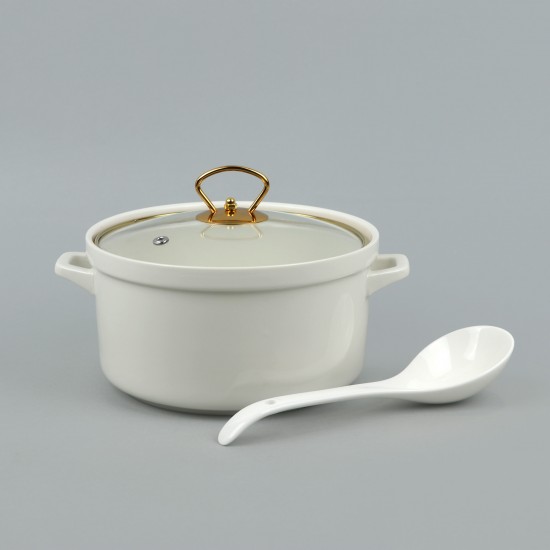 Classic porcelain soup set with gold stand, 15 pieces