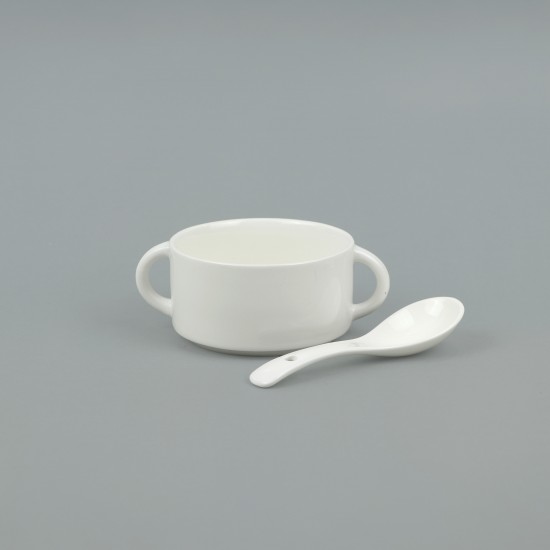 Classic porcelain soup set with gold stand, 15 pieces