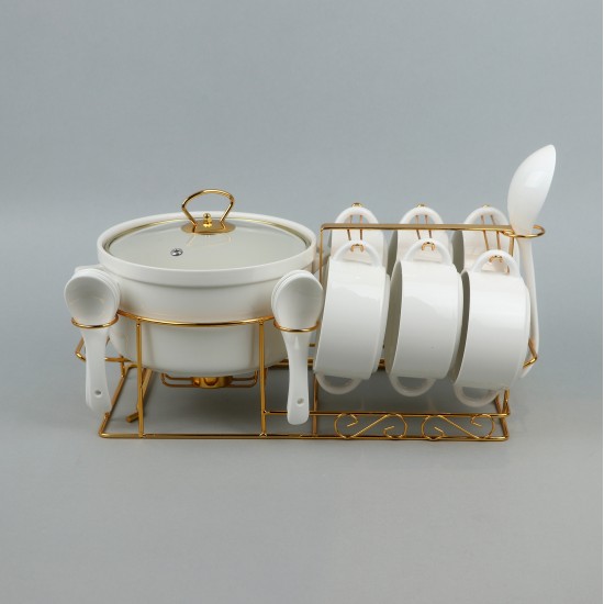 Classic porcelain soup set with gold stand, 15 pieces