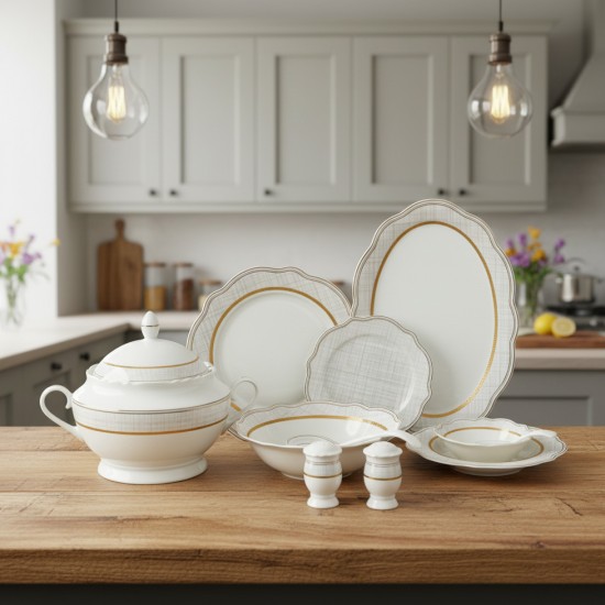 Luxury 70-Piece Porcelain Dinner Set - Classically Elegant Pattern, Serves 12