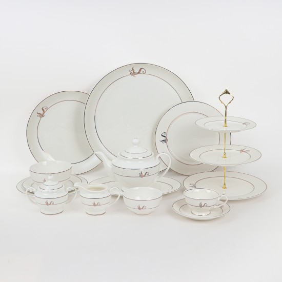 Luxury 105-piece dinnerware set – white design with an elegant gold frame Luxury 105-piece dinnerware set – white design with an elegant gold frame
