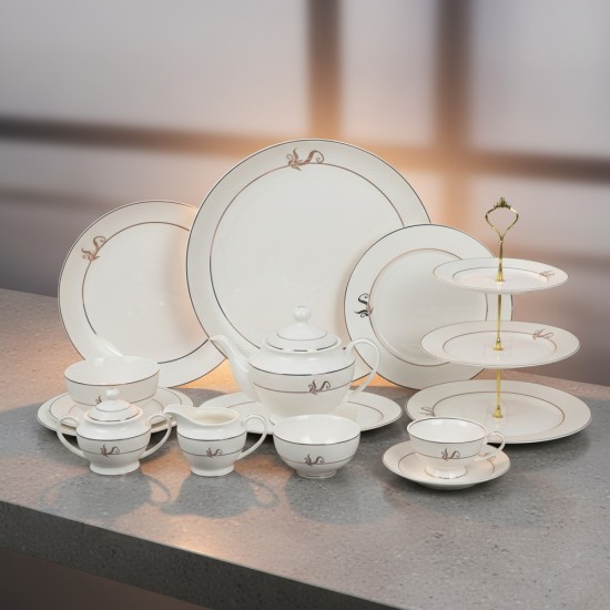 Luxury 105-piece dinnerware set – white design with an elegant gold frame Luxury 105-piece dinnerware set – white design with an elegant gold frame