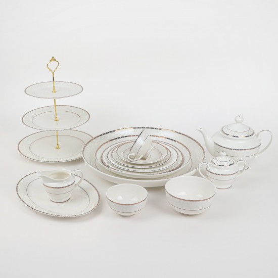 Luxury 105-piece dinnerware set – white design with an elegant gold frame