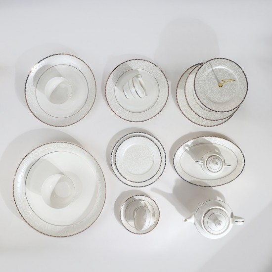 Luxury 105-piece dinnerware set – white design with an elegant gold frame