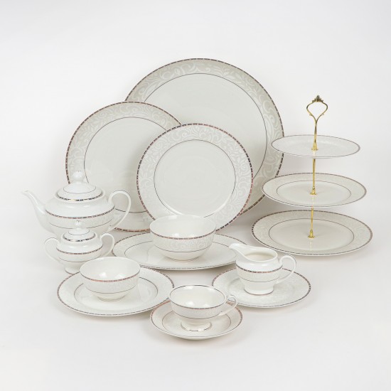 Luxury 105-piece dinnerware set – white design with an elegant gold frame