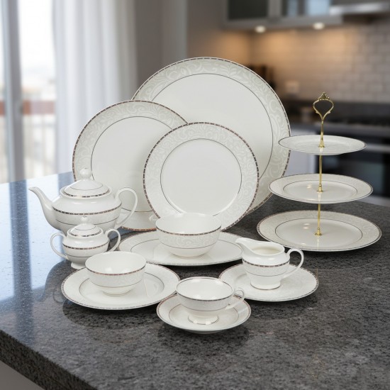 Luxury 105-piece dinnerware set – white design with an elegant gold frame