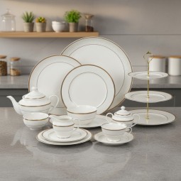 Luxury 105-piece dinnerware set – white design with an elegant gold frame Luxury 105-piece dinnerware set – white design with an elegant gold frame