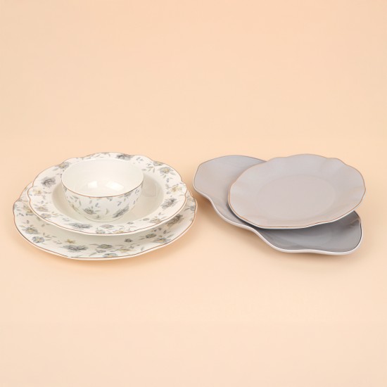 Luxury porcelain dinnerware set with a floral pattern – 26 pieces