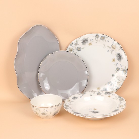 Luxury porcelain dinnerware set with a floral pattern – 26 pieces