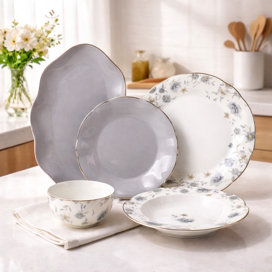 Luxury porcelain dinnerware set with a floral pattern – 26 pieces